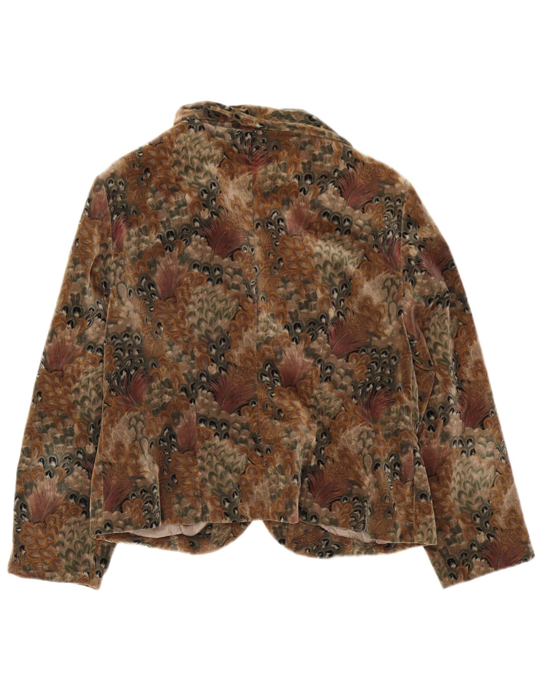 Jaqueta blazer feminina vintage de veludo com 4 botões Reino Unido 14 marrom médio floral