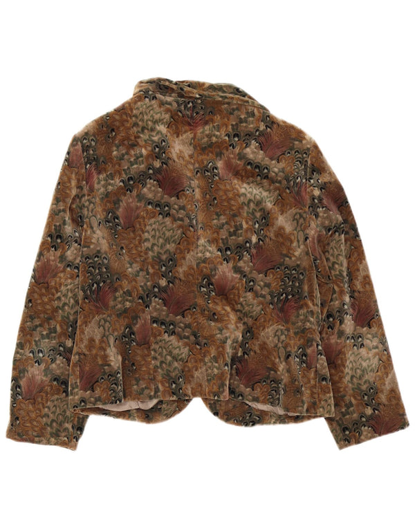Jaqueta blazer feminina vintage de veludo com 4 botões Reino Unido 14 marrom médio floral