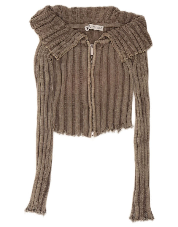 Suéter Zara Feminino Crop Cardigan UK 4 XS Marrom