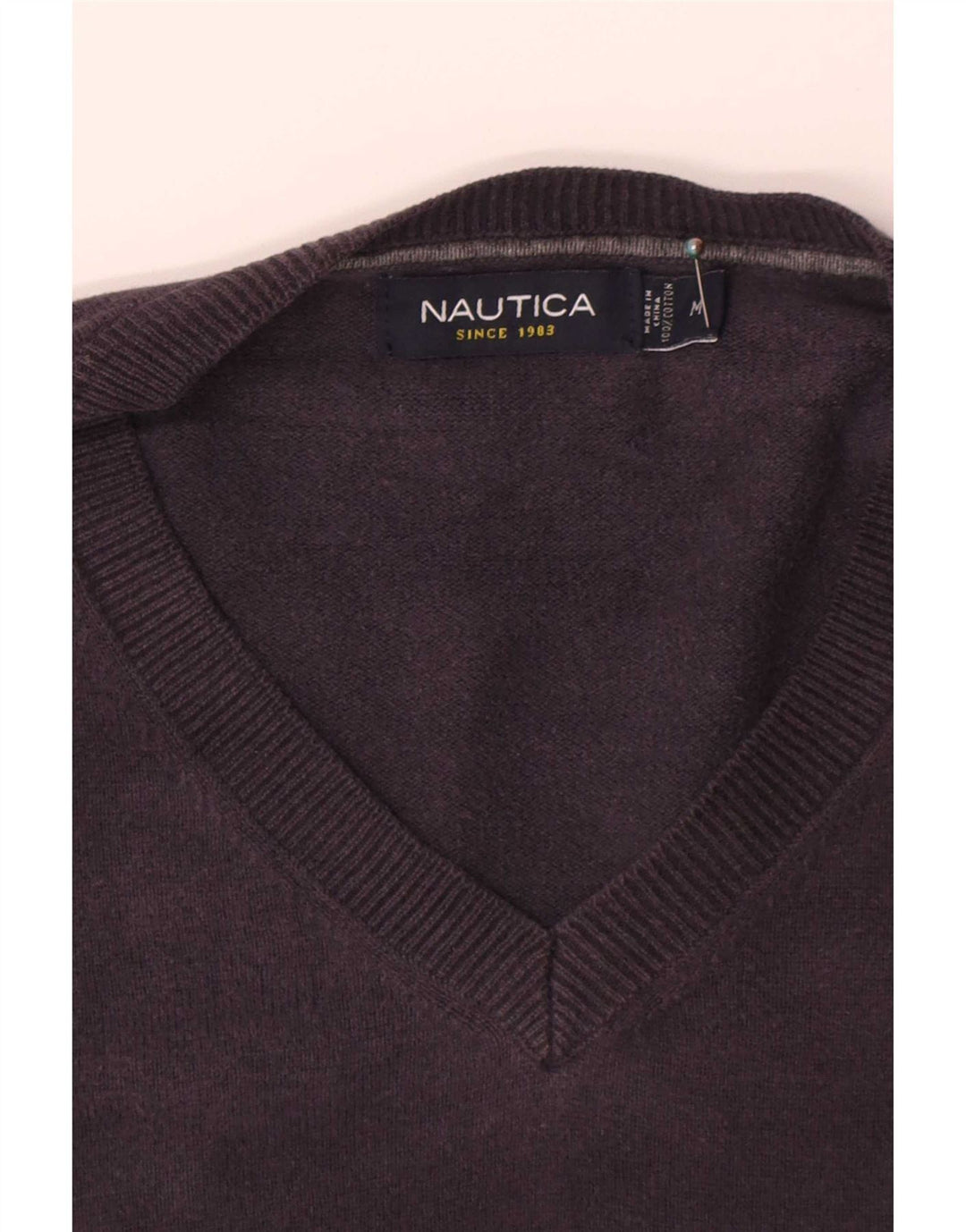 Suéter masculino Nautica com decote em V médio algodão azul marinho