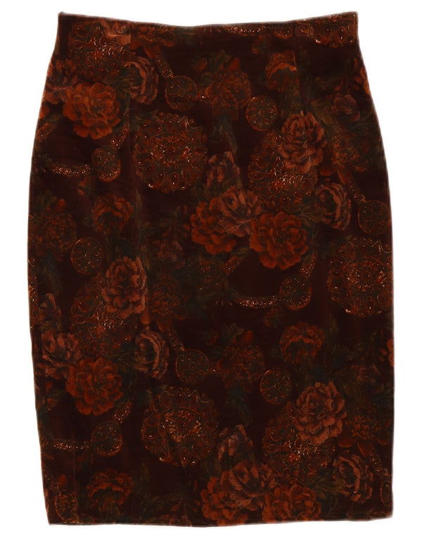Saia lápis feminina vintage de veludo IT 44 médio W28 algodão floral marrom