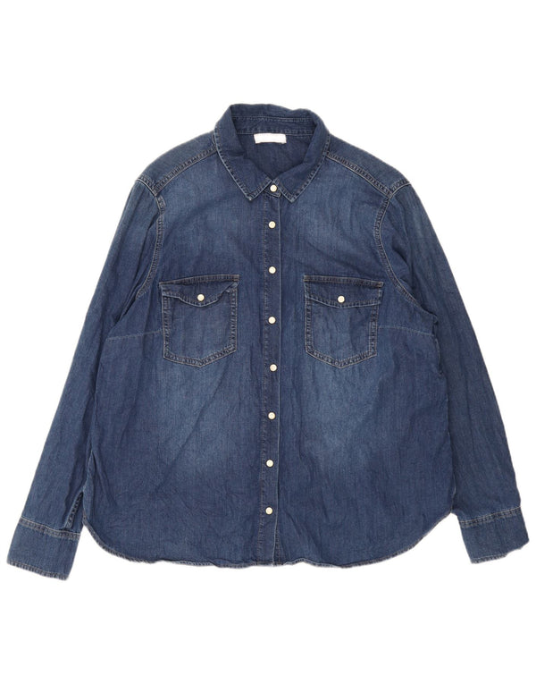 Camisa jeans feminina Marks & Spencer Per Una Reino Unido 22 3XL algodão azul