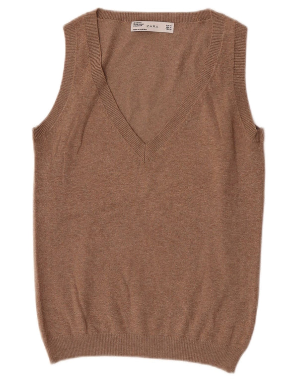 Regata feminina Zara com colete UK 12 algodão manchado marrom médio