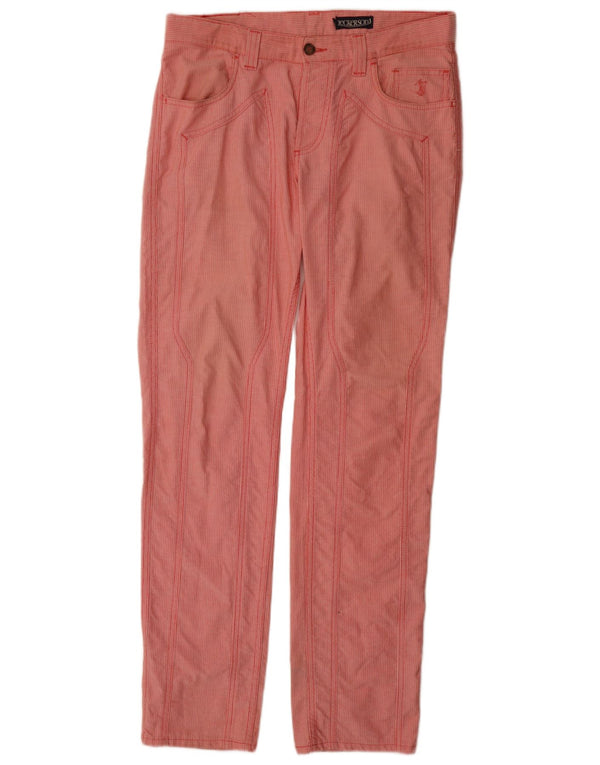 Calça feminina casual reta Jeckerson W33 L34 algodão listrado vermelho