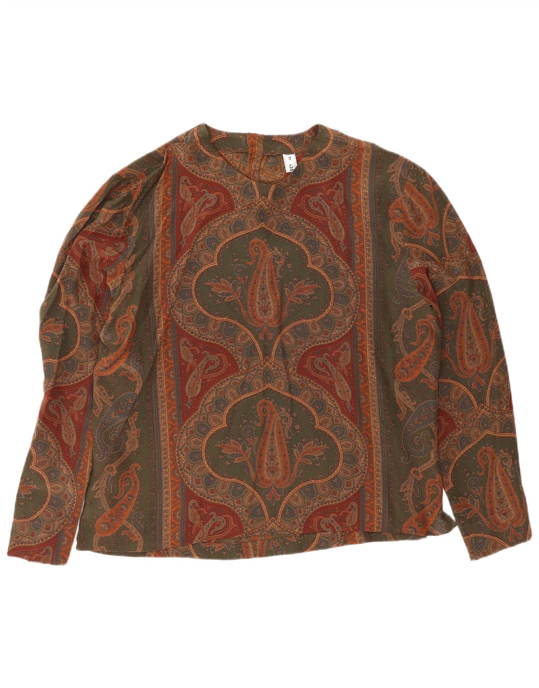 Blusa feminina vintage top IT 46 grande seda paisley cinza