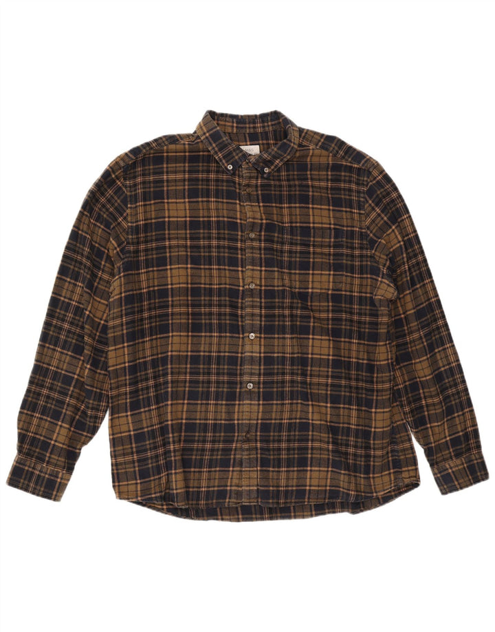 Camisa masculina de flanela Marks & Spencer Regular Fit 2XL xadrez marrom