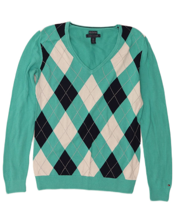 Tommy Hilfiger Suéter Jumper Mulher Com Gola V UK 6 XS Turquesa
