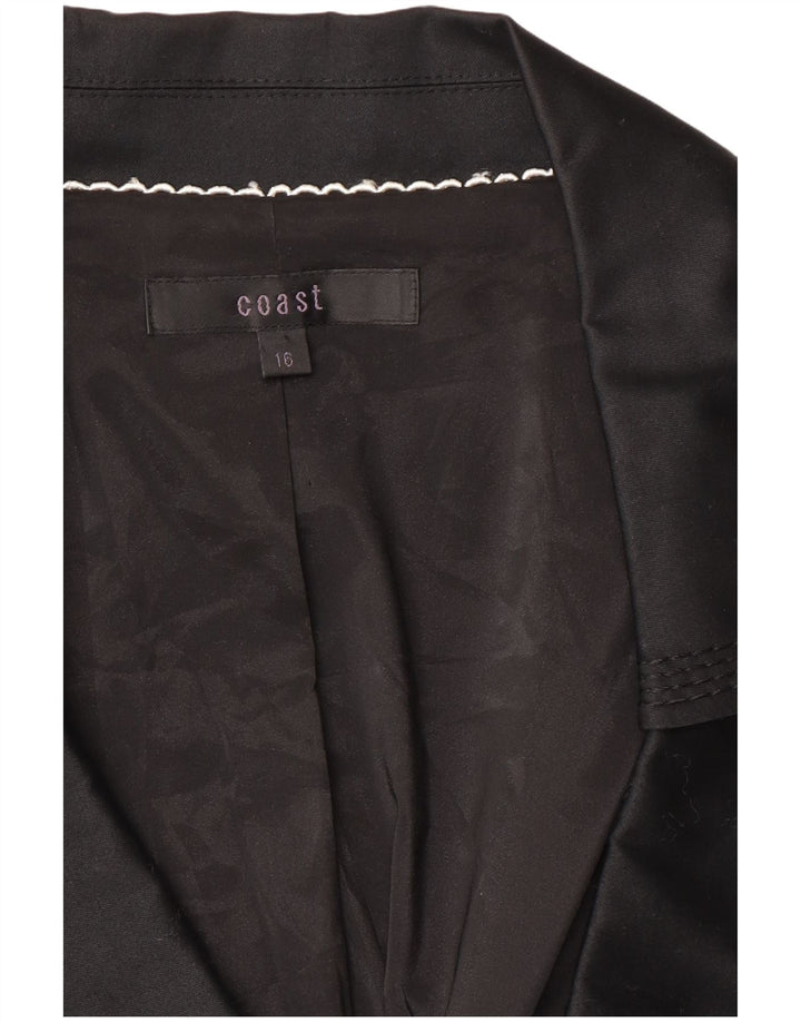 Jaqueta blazer feminina Coast manga 3/4 aberta Reino Unido 16 grande algodão preto