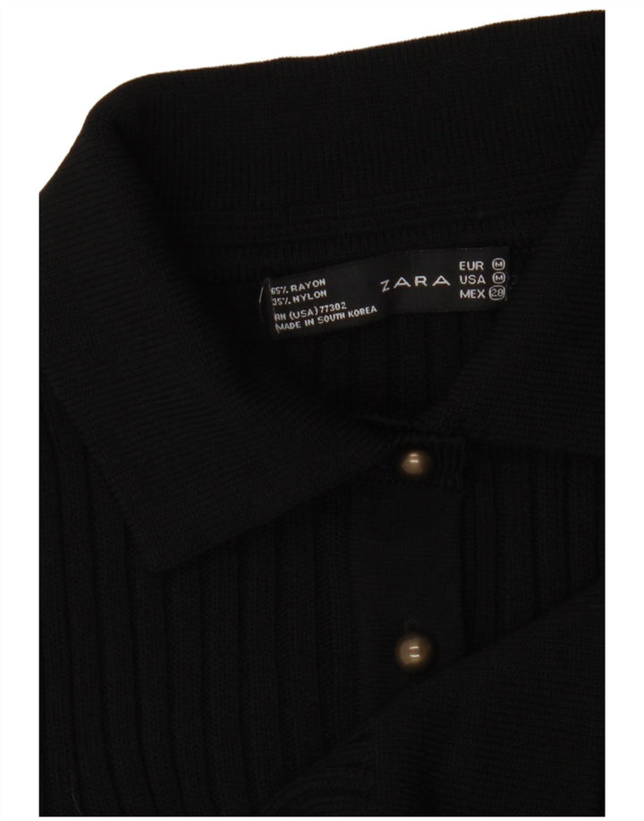 Blusa feminina Zara de malha cortada Reino Unido 12 médio preto rayon