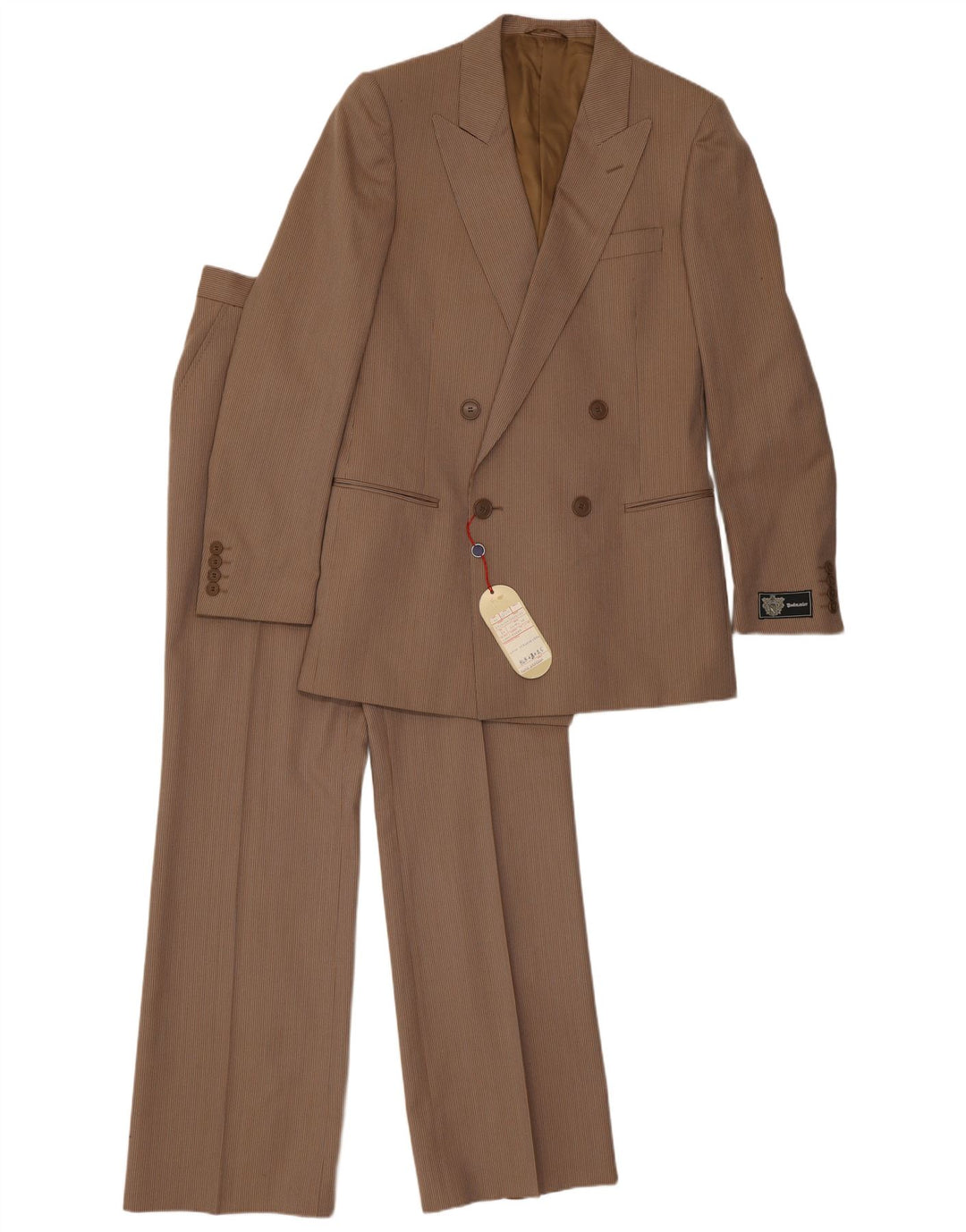 Terno masculino vintage de 2 peças IT 48 médio W30 L32 listrado marrom