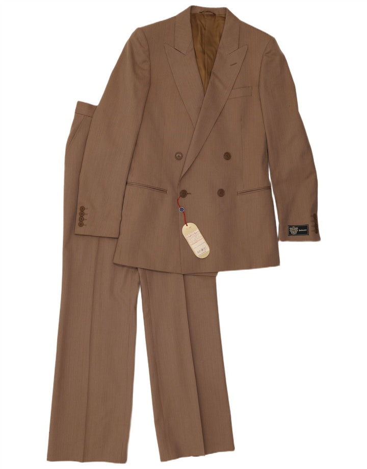 Terno masculino vintage de 2 peças IT 48 médio W30 L32 listrado marrom