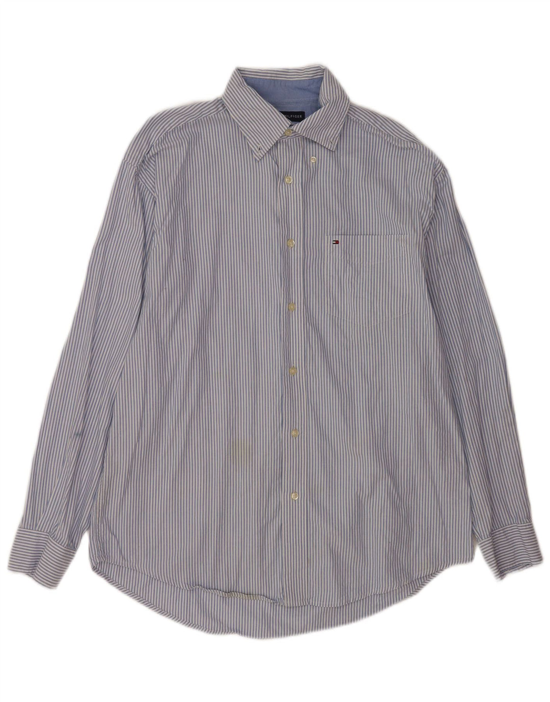 Camisa masculina Tommy Hilfiger de algodão listrado azul médio