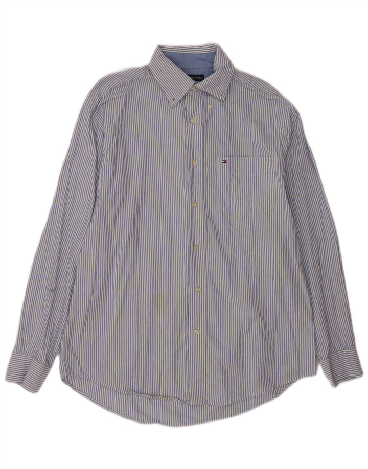 Camisa masculina Tommy Hilfiger de algodão listrado azul médio