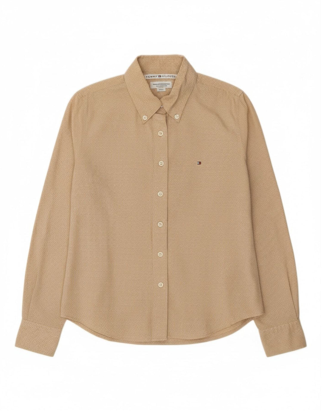 Camisa feminina TOMMY HILFIGER EUA 8 algodão xadrez bege médio