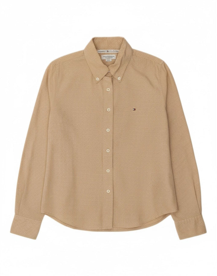 Camisa feminina TOMMY HILFIGER EUA 8 algodão xadrez bege médio