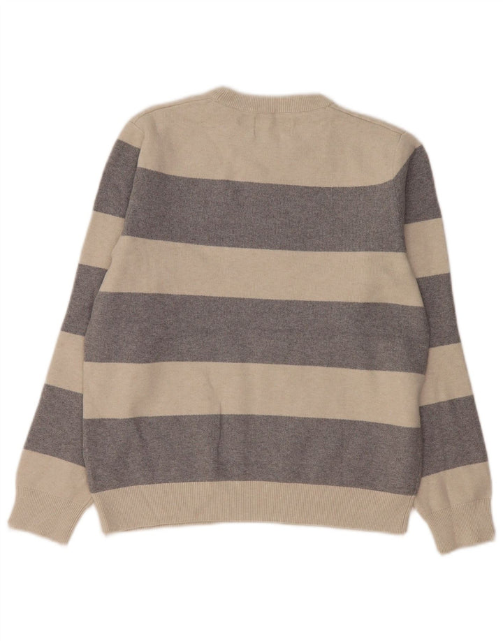 Suéter feminino Marks & Spencer com gola redonda UK 14 listrado cinza médio
