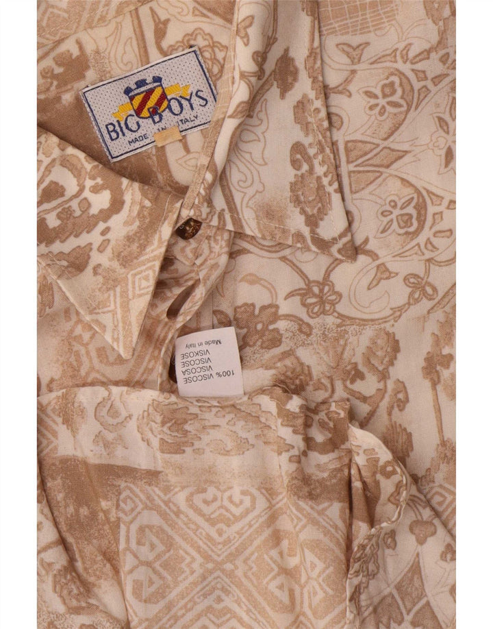 Camisa masculina vintage de manga curta em viscose floral marrom médio