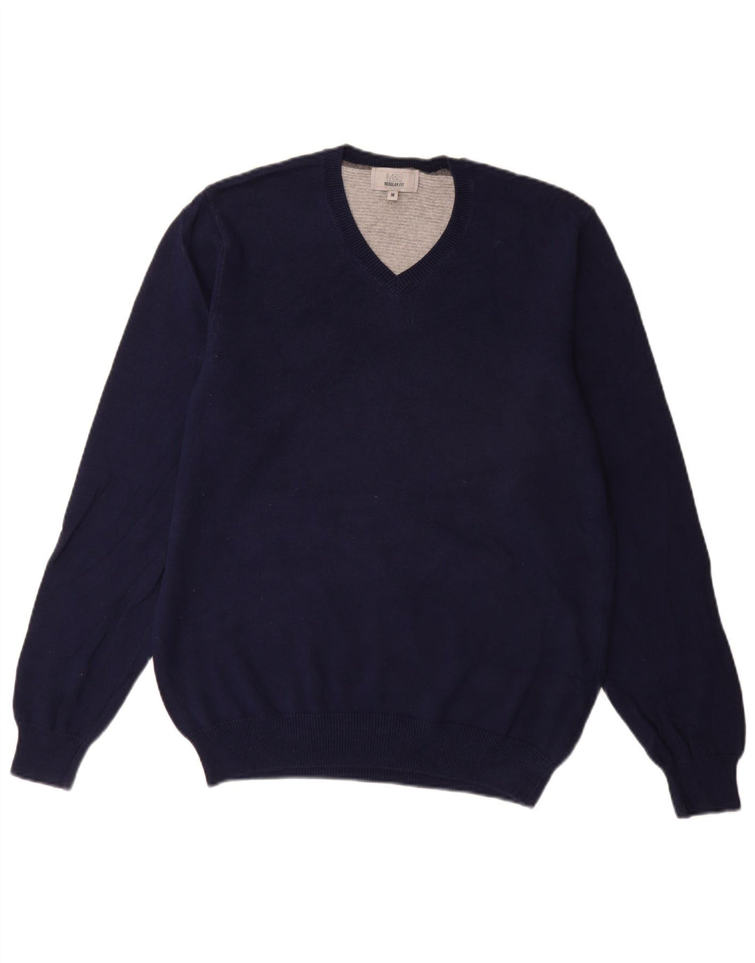 Suéter masculino Marks & Spencer regular fit com decote em V azul marinho médio