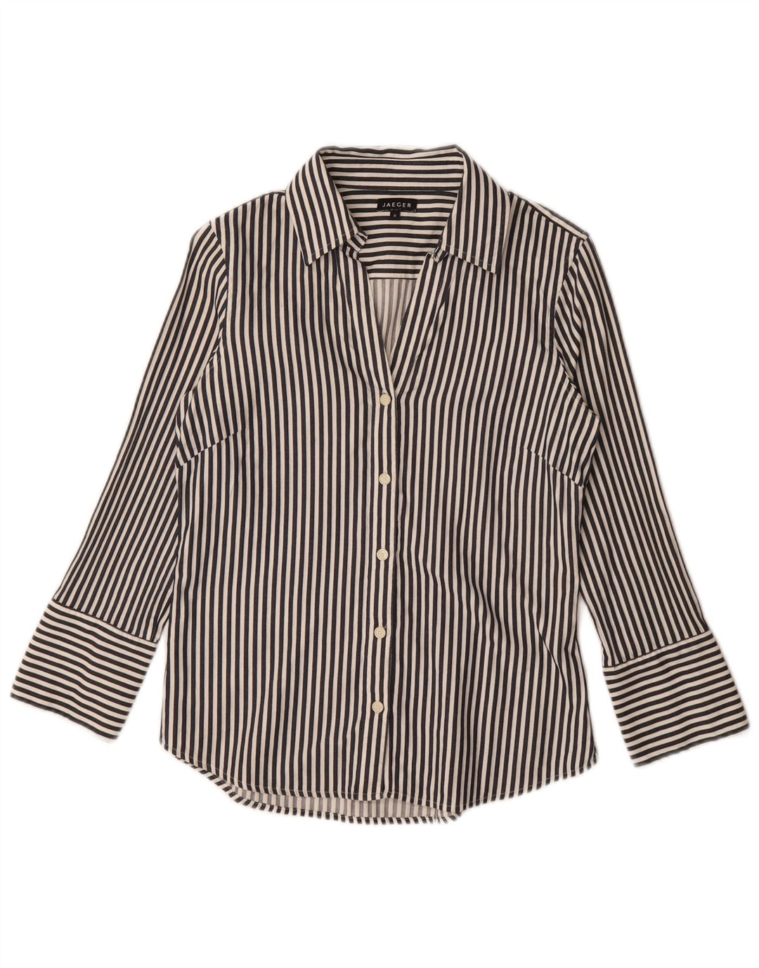 Camisa feminina JAEGER Reino Unido 8 algodão listrado azul pequeno