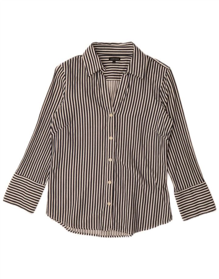 Camisa feminina JAEGER Reino Unido 8 algodão listrado azul pequeno