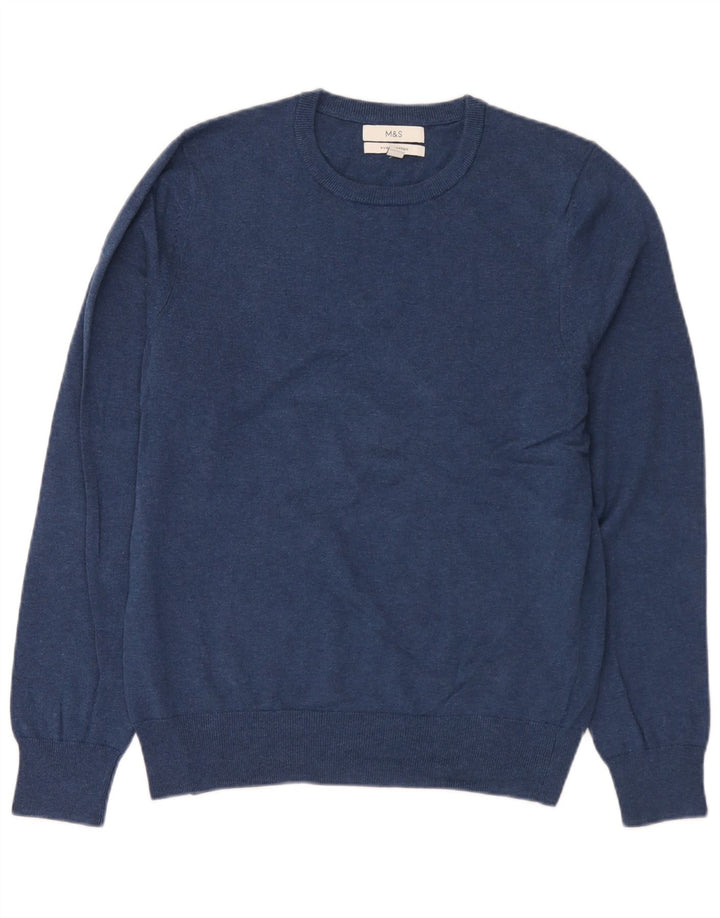 Suéter masculino Marks & Spencer com gola redonda, algodão azul marinho médio