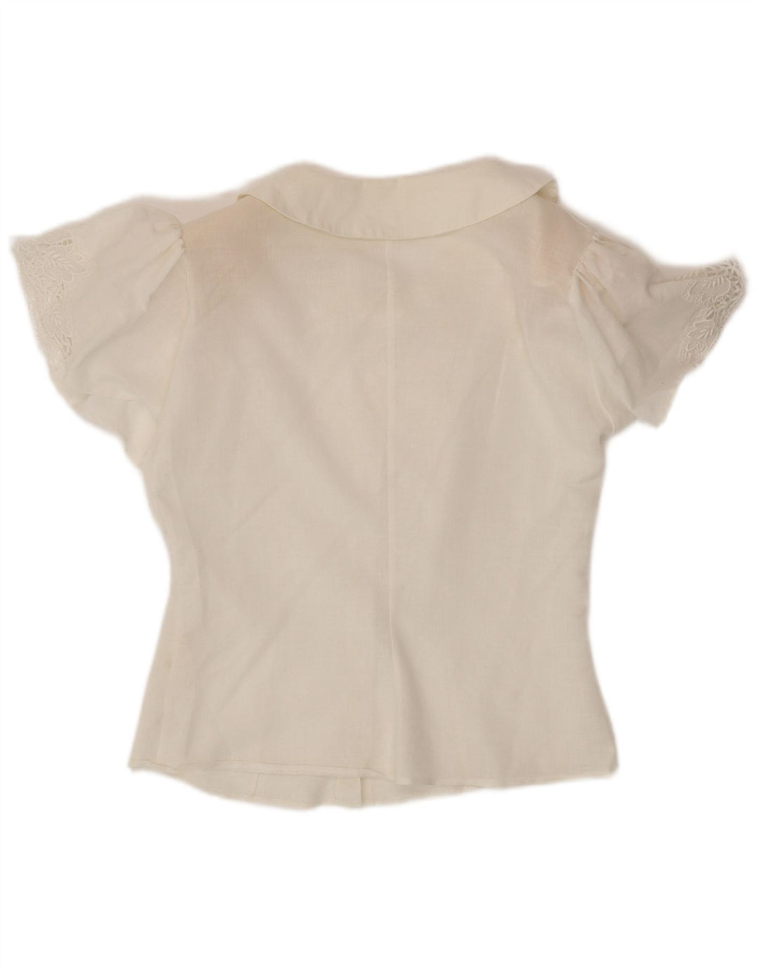 Blusa feminina VINTAGE manga curta Reino Unido 12 algodão branco médio