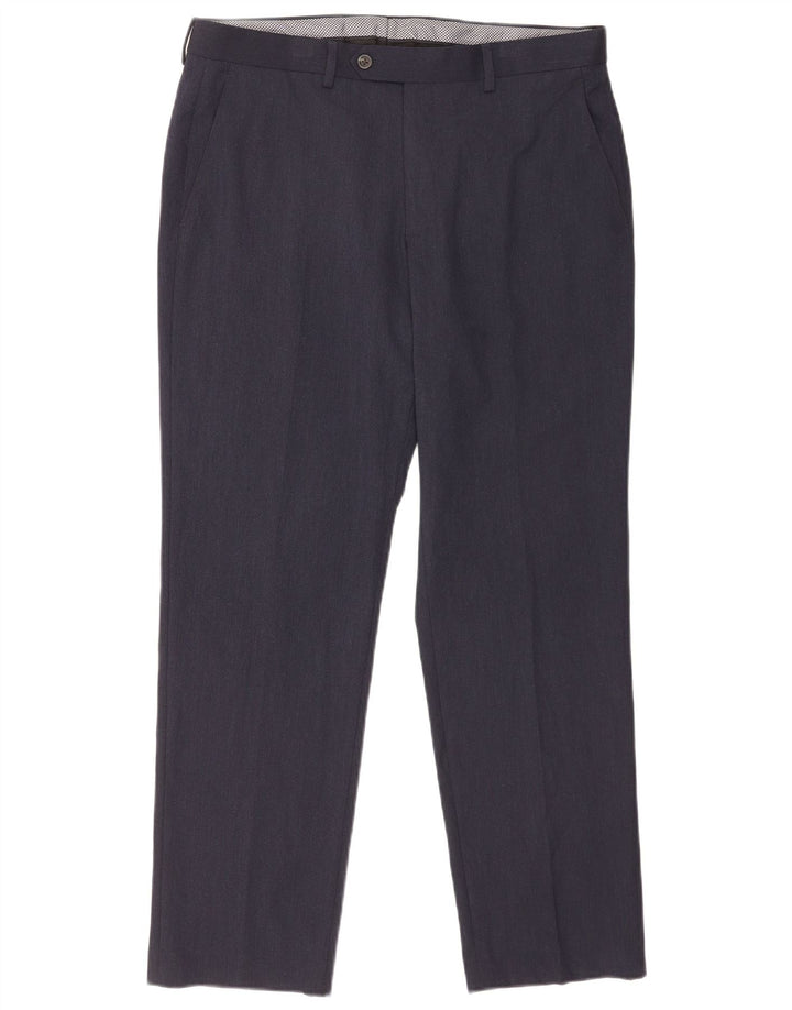 Calças masculinas retas de ajuste regular W34 L30 poliéster azul marinho
