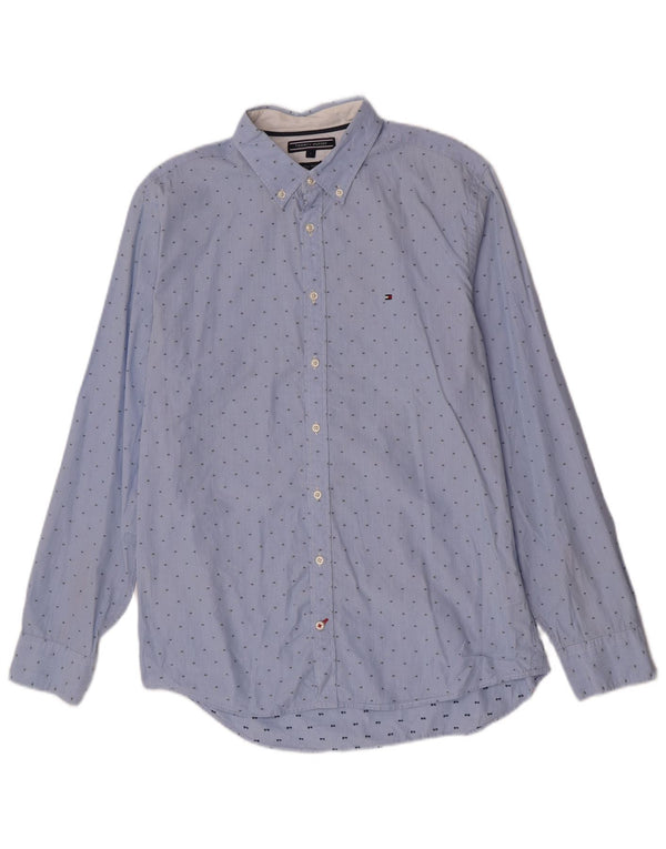Camisa masculina Tommy Hilfiger grande algodão listrado azul