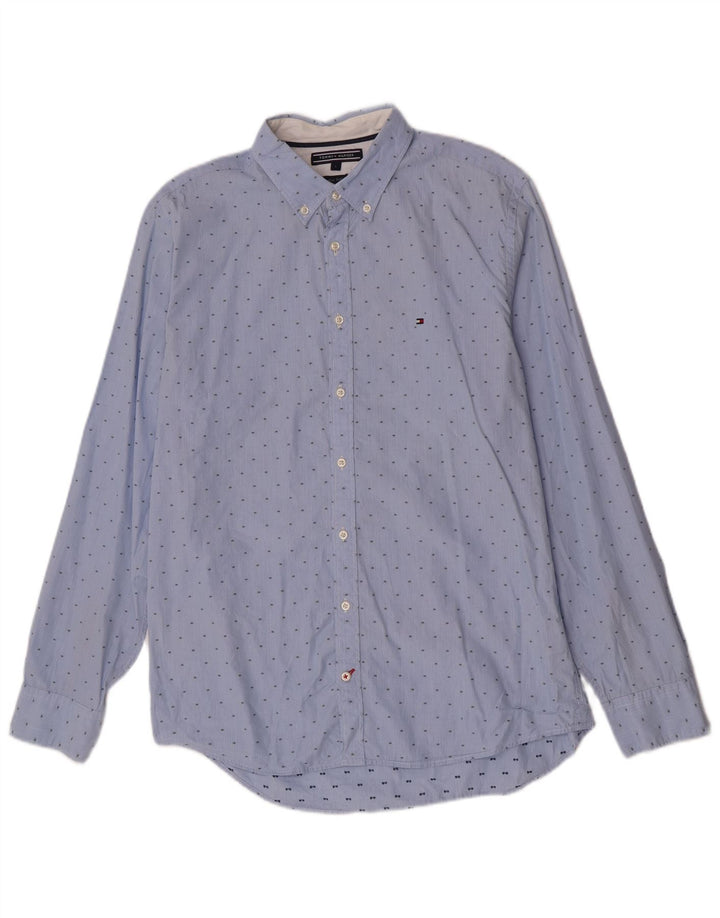 Camisa masculina Tommy Hilfiger grande algodão listrado azul