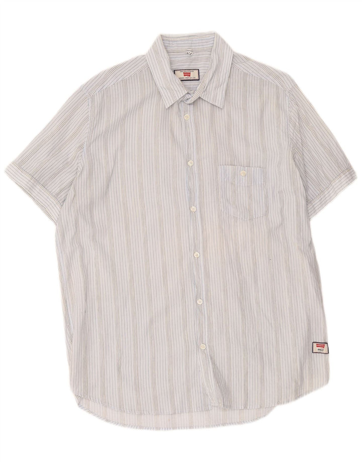 Camisa masculina de manga curta Carrera XL algodão listrado azul