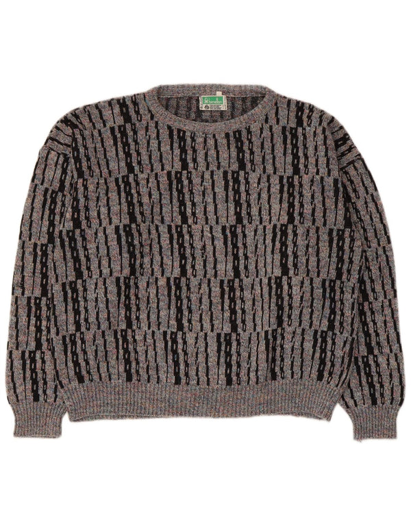 Suéter feminino Benetton com gola canoa UK 14 listrado cinza médio