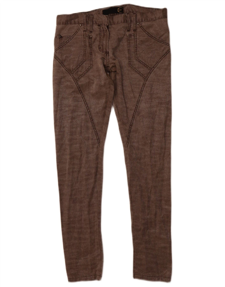 Calça feminina casual justa JUST CAVALLI IT 40 pequena W30 L30 algodão marrom