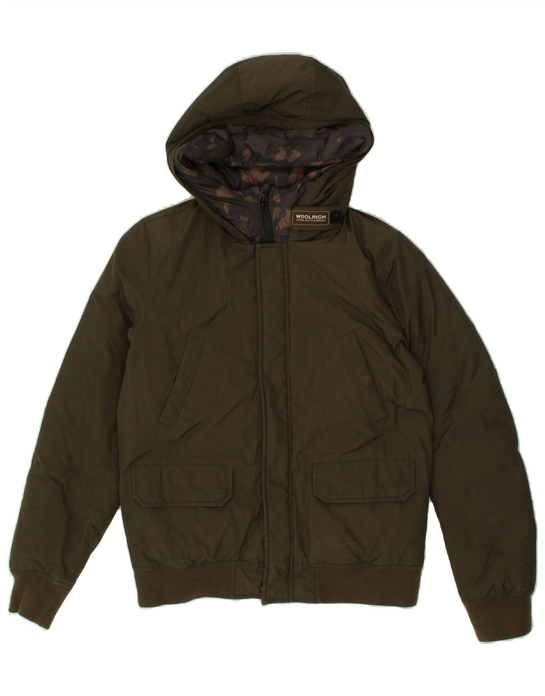WOOLRICH Boys Hooded Padded Jacket 11-12 Years Khaki Polyester Vintage Woolrich and Second-Hand Woolrich from Messina Hembry 