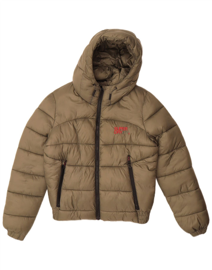 Jaqueta acolchoada com capuz feminina SUPERDRY UK 12 nylon cáqui médio