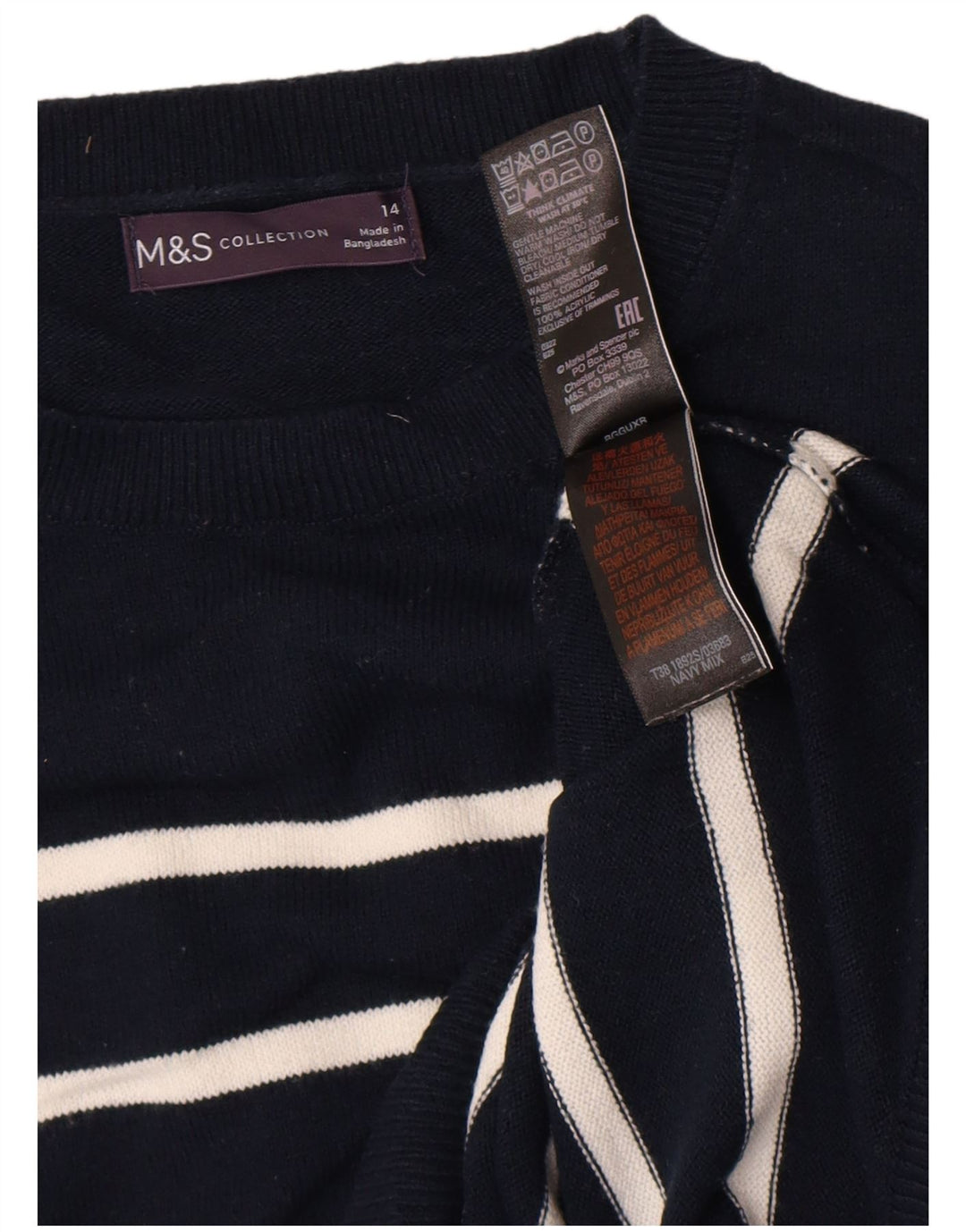 Suéter feminino Marks & Spencer com gola redonda Reino Unido 14 médio azul marinho