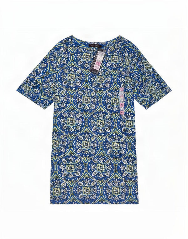 Camiseta feminina Marks & Spencer UK 22 3XL algodão floral azul