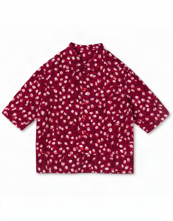 Blusa feminina vintage de manga curta UK 20 2XL vermelho floral