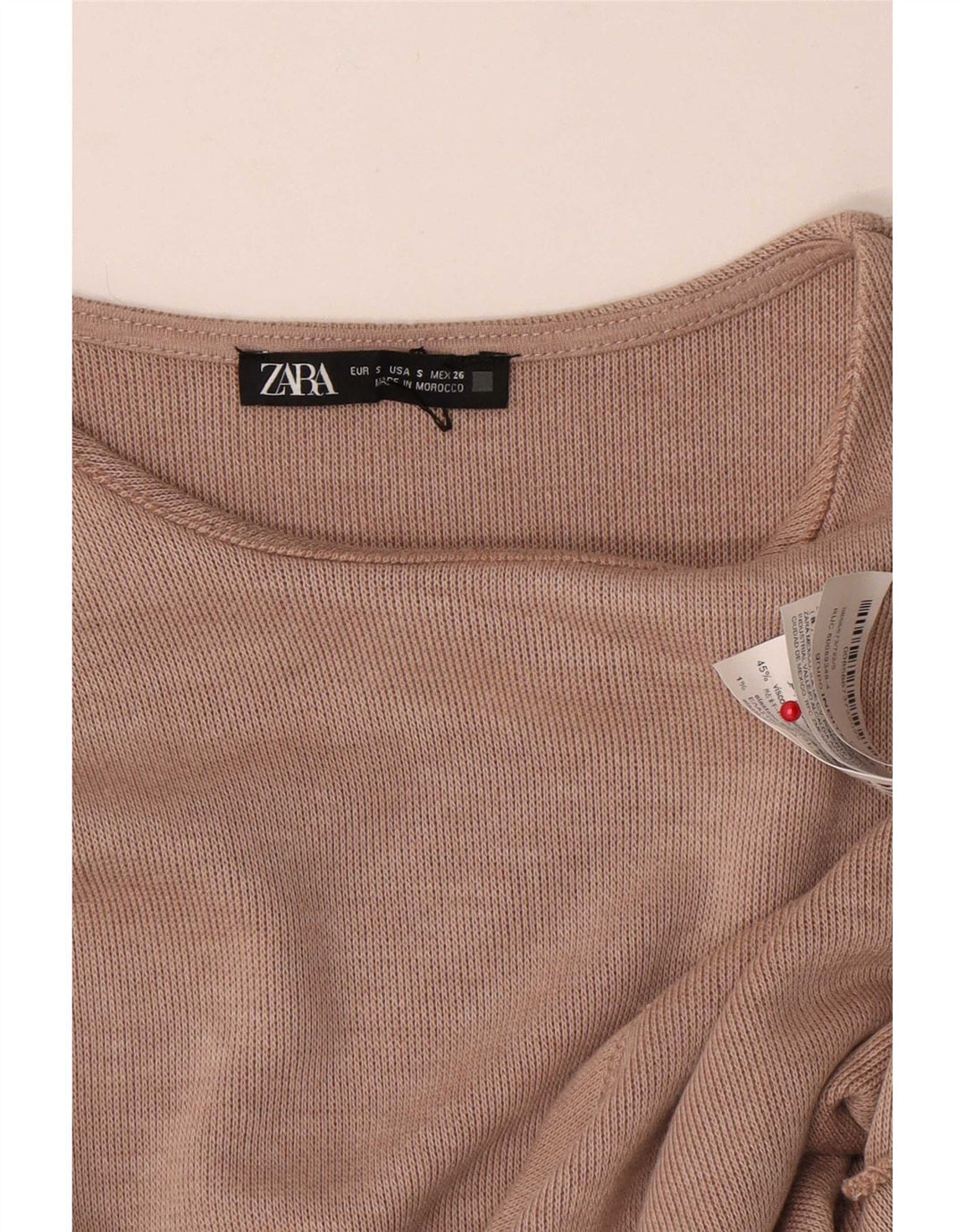 Blusa feminina Zara com gravata frontal UK 10 poliéster bege pequeno