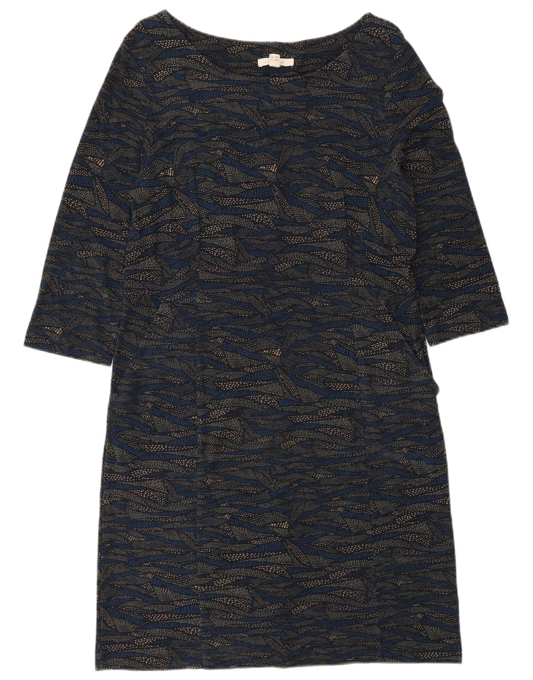 Vestido básico feminino White Stuff com estampa abstrata manga 3/4 Reino Unido 14 grande azul