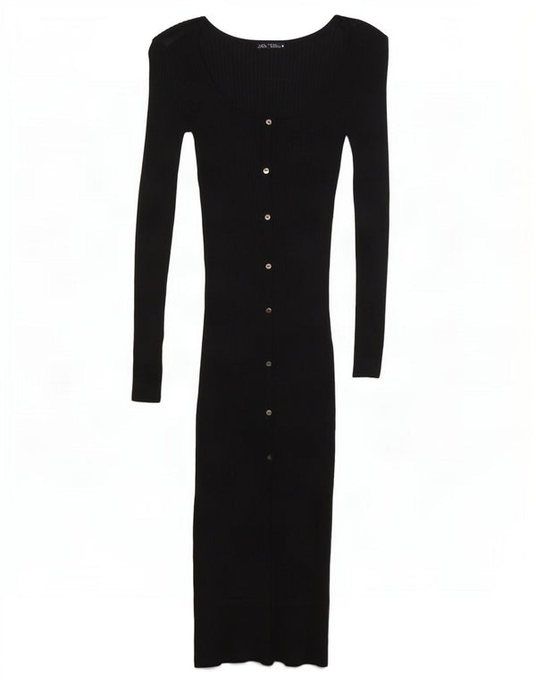 Vestido bodycon feminino de manga comprida Zara Reino Unido 12 algodão preto médio