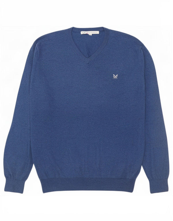 Crew Clothing Suéter masculino com decote em V grande algodão azul