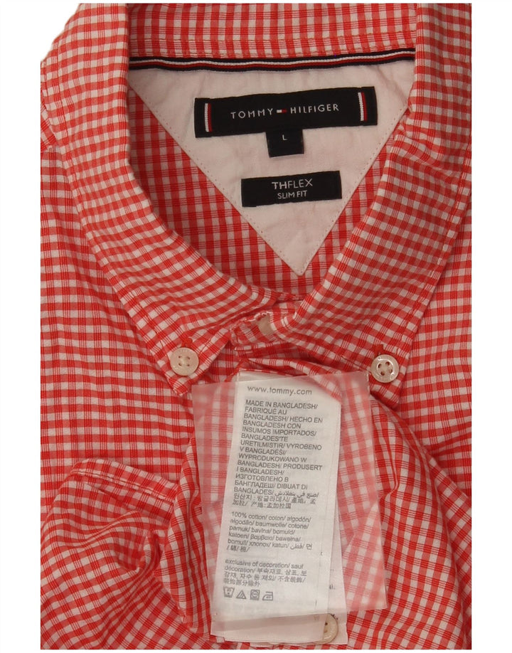 Camisa masculina slim fit Tommy Hilfiger grande algodão vermelho guingão