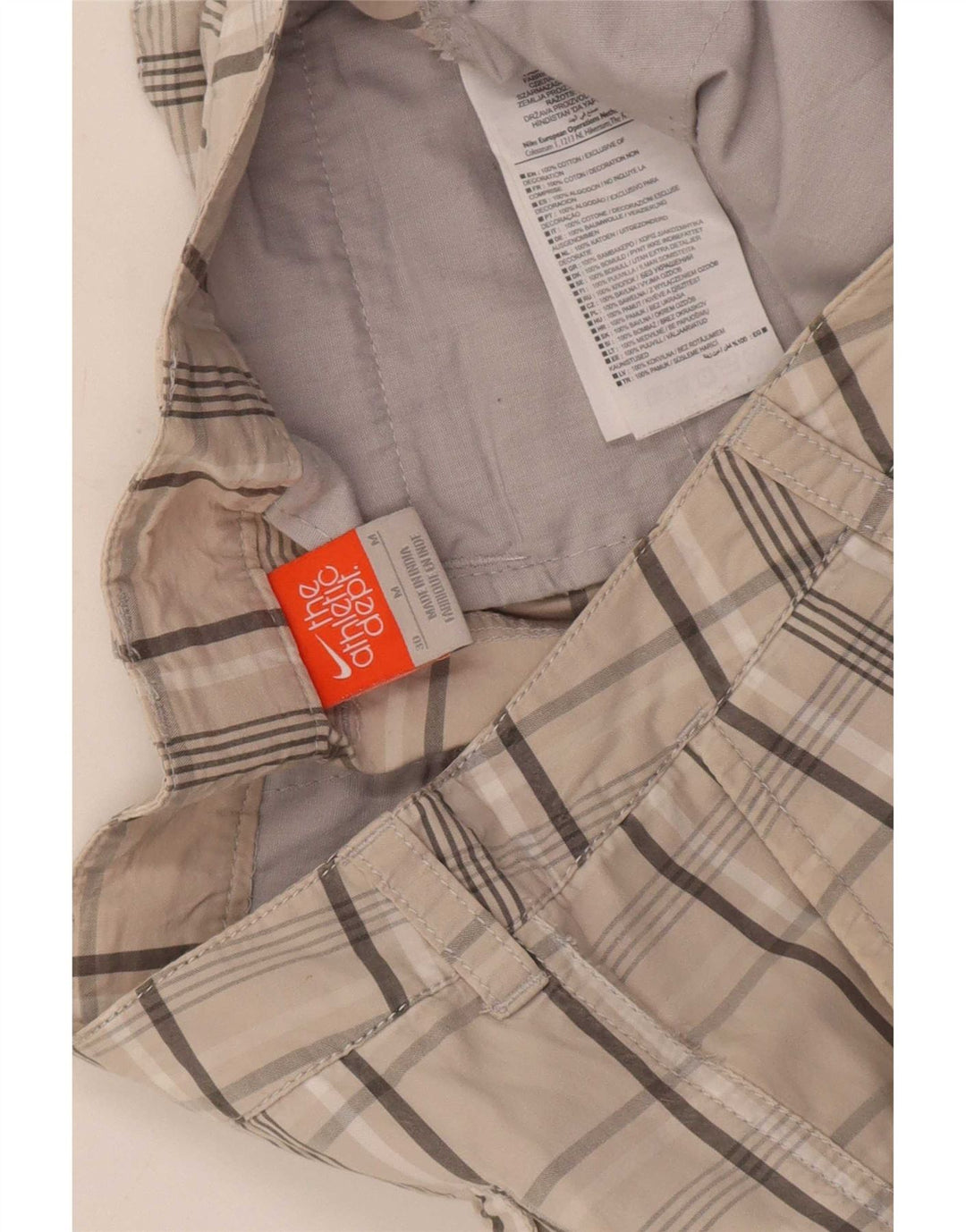 Nike Mens Cargo Shorts Médio W30 Bege Xadrez Algodão