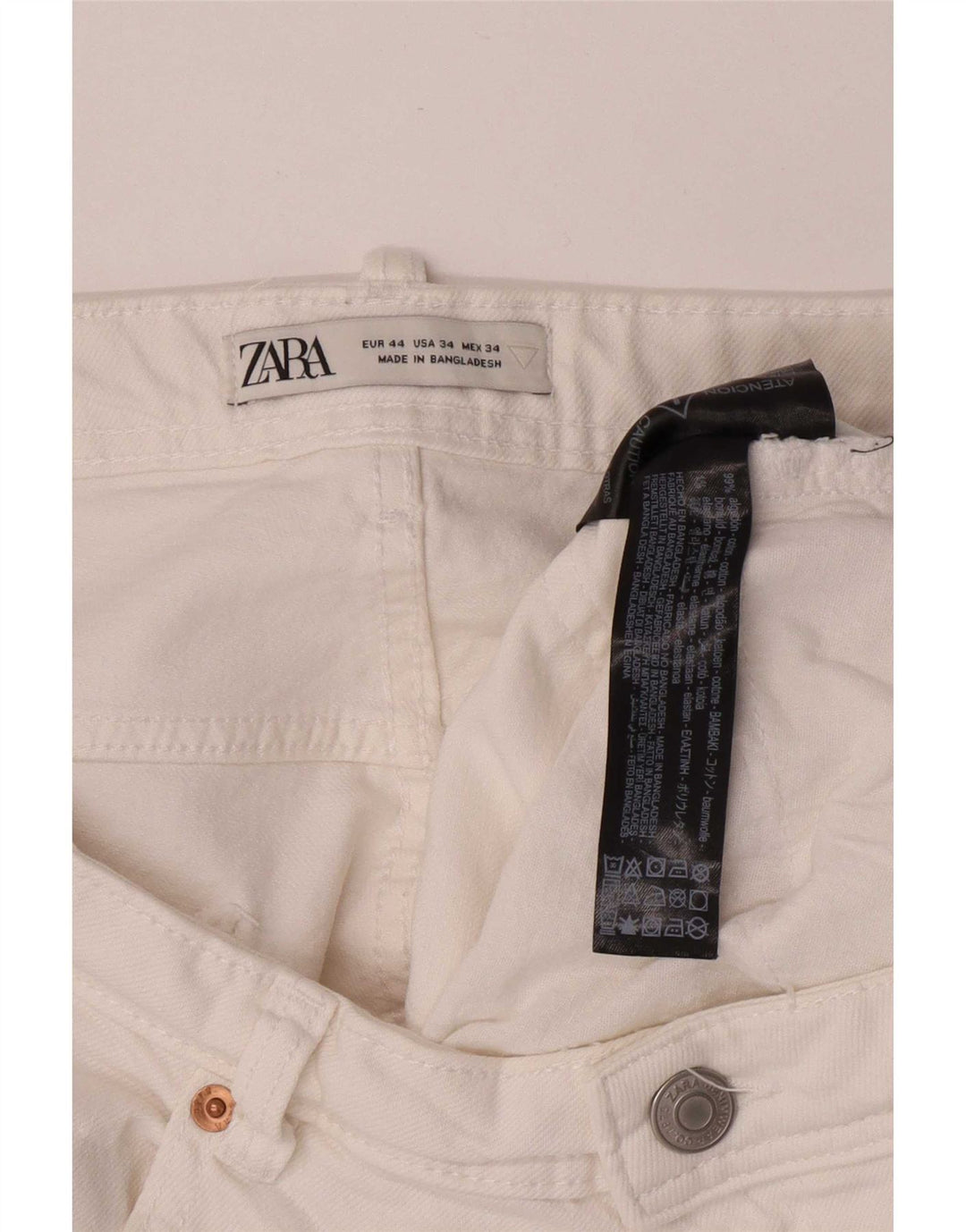 Zara Mens Denim Shorts EU 44 Grande W34 Algodão Branco
