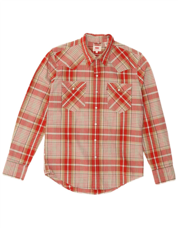 Camisa masculina Levi's pequena xadrez vermelha de algodão