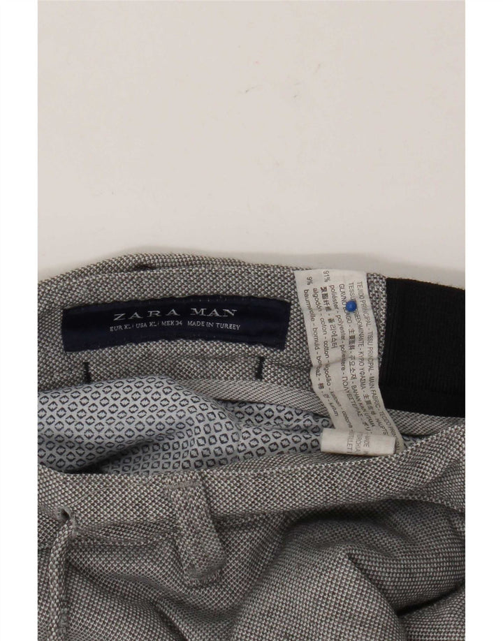 Calças Zara Mens Slim Cropped XL W34 L26 Cinza Poliéster