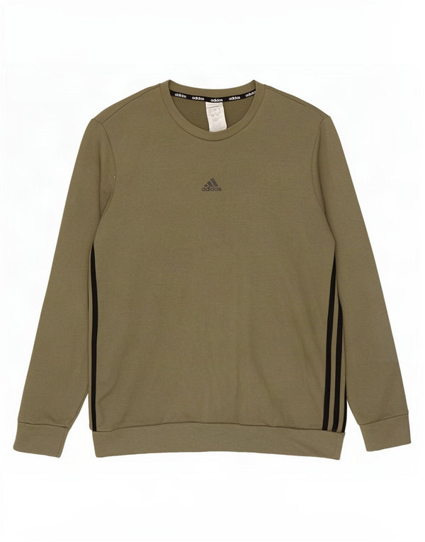 Adidas Mens Moletom Jumper Grande Algodão Cáqui