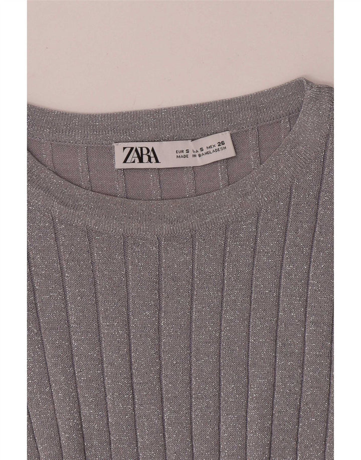 Blusa feminina Zara UK 8 pequena prata manchada