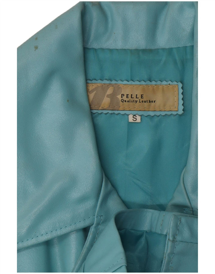 Jaqueta de couro feminina VINTAGE UK 10 couro azul pequeno