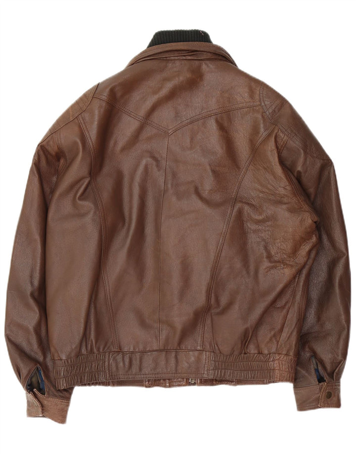 Jaqueta de couro masculina VINTAGE solta ajuste Reino Unido 34 XS couro marrom